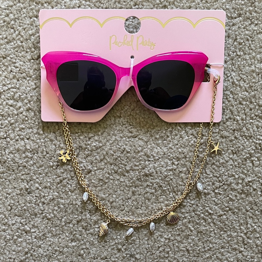 Packed Party Cat Eye Sunglasses With Chain & Charms